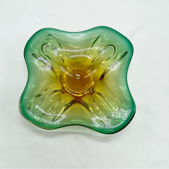 Vintage Italian Murano Art Glass Green Amber Ombre Candy Dish Bowl - Picture 8 of 10